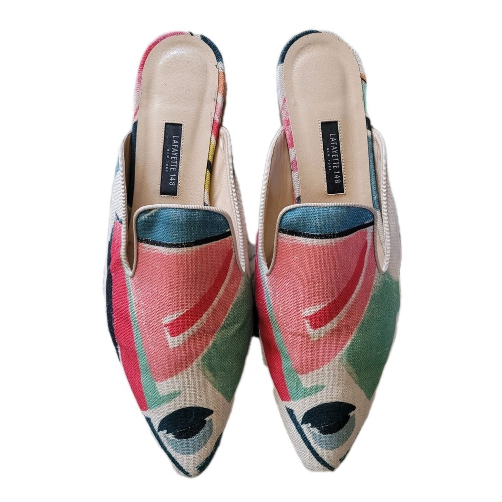 Lafayette 148 NY Abstract Print Pointed Toe Mules Made in Italy Size 38.5/ 8 USA - Picture 2 of 5